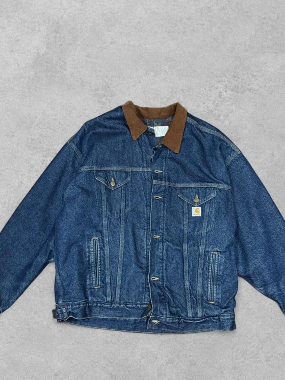 Rare Carhartt Denim Aztec Jacket Blue Brown Workwear